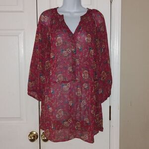 Pure Energy sheer boho bohemian   floral print blouse  Sz 18/20 ( Sz. 2)